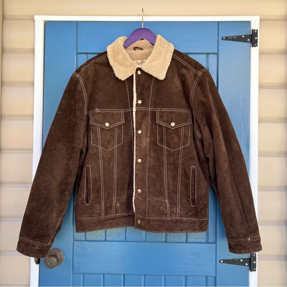 Scully Other - Scully Brown BOAR SUEDE PILOT JACKET with Cream Sherpa Collar Men’s Size XL